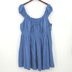 Old Navy Dress Size 3X Sleeve Smocked Chambray Eyelet Embroidery Peasant Prairie